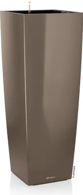Produktbild von LECHUZA-Pflanzgefäß CUBICO Alto Premium 40 Taupe Hochglanz | Pflanzgefäß mit Bewässerungssystem | Hochglanz-Oberfläche | 39,5 x 39,5 x 105 cm | 18234