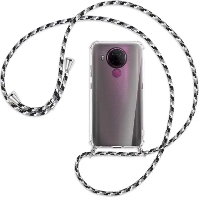 Produktbild von Handykette Backcover-Schutzhülle mit Band (Metall silberfarben) für Nokia 5.4 - schwarz/grau/weiß