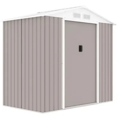 Image de ARCHER : Abri de jardin en métal, 2,71 m², couleur taupe, avec double porte coulissante verrouillable, en tôle d'acier galvanisée, kit de fixation inclus