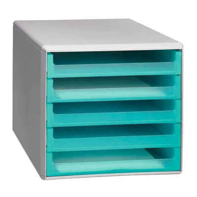 Produktbild von M&M Schubladenbox  aquamarin-transparent 30050914, DIN A4 mit 5 Schubladen