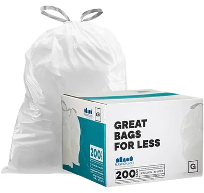Produktbild von Plasticplace Passgenaue Müllbeutel, kompatibel mit Simplehuman Code G (200 Stück) weiße Müllbeutel mit Kordelzug, 30 Liter, 44,5 x 71,1 cm