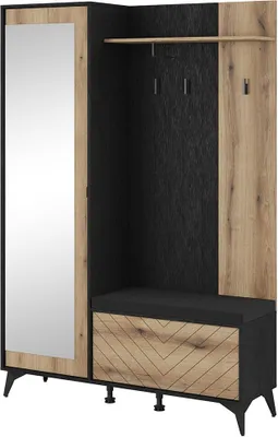 Produktbild von Roe Furniture |Garderobenschrank - Diamond -mit Spiegel – 197x 134 x 39 Eichen-Schwarz Garderobe
