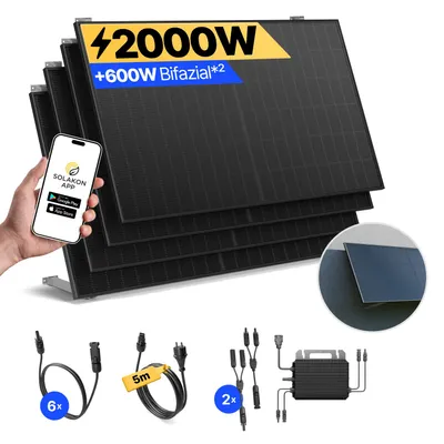Produktbild von Balkonkraftwerk 2000W Solaranlage mit Wand/Gartenhaus Halterung Steckerfertig Komplettset Photovoltaik Anlage 800W, Kabellänge: 5m, Solakon - onPower