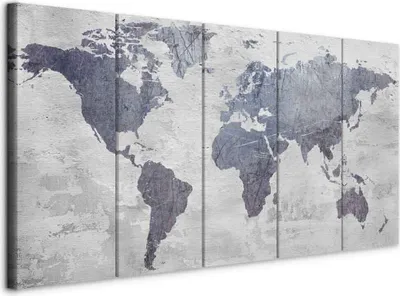 Produktbild von Italienischer Leinwand Leinwandbild - Concrete World Map (5 Parts) Narrow 225x90 cm Karten k-C-0087-b-m