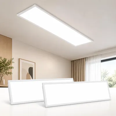 Zdjęcie produktu dla Zestaw 2 paneli LED, 100x25 cm, możliwość regulacji jasności, kolor biały. Płaski plafon do salonu, 13,5W, z pilotem. Regulacja temperatury barwowej, idealny do sypialni, kuchni i przedpokoju