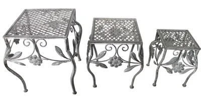 Produktbild von Blumenhocker Set 3tlg. eckig antik grau Metallhocker Pflanzenhocker