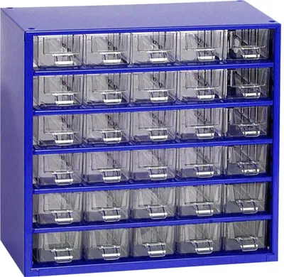 Immagine prodotto di Magazzino per minuteria MARS con 30 cassetti piccoli Custodia in metallo | HxLxP 28,2x30,6x15,5 cm | Blu