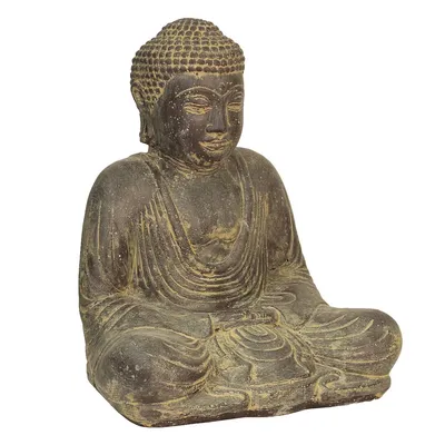 Produktbild von Japan Buddha Figur sitzend Skulptur Lotussitz Meditationsgeste Stein Lavasand Bali Steinfigur Garten Deko 30 cm
