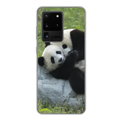 Produktbild von MuchoWow® Handyhülle Schutzhülle Hülle für Samsung Galaxy S20 Ultra Pandas - Gras - Stein Silikon Softcase Handy Hülle - Karteninhaber