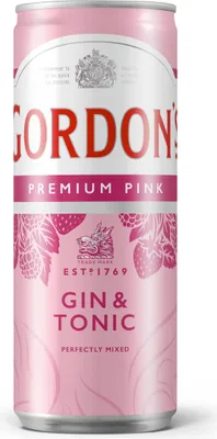 Produktbild von Gordon's Premium Pink Distilled Gin & Tonic, Pink-Mixgetränk , 10 %vol , 12 Dosen x 250 ml