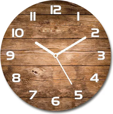 Produktbild von Wanduhr aus Glas 30fi Glasbild Glasuhr Gehärtetes Glas - weisse-zeiger - Wooden background