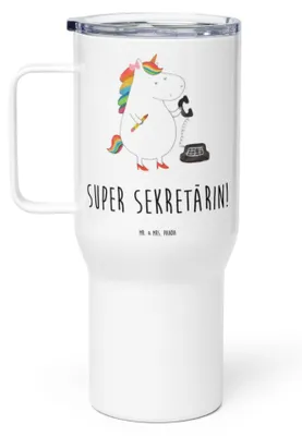 Produktbild von Mr. & Mrs. Panda Mehrwegbecher Einhorn Sekretärin - Weiß - Geschenk, Unicorn, thermosbecher, Kaffee-to-go-Becher, Einhörner, Büro, Steuerbüro, Kaffee-Thermobecher