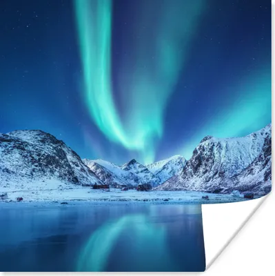 Produktbild von MuchoWow® Poster Nordlichter - Eis - Schnee - Norwegen 100x100 cm - Babyzimmer