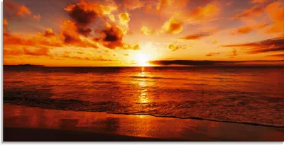 Produktbild von ARTland Glasbild Schöner Sonnenuntergang Strand Größe: 100x50 cm