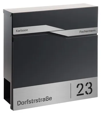 Produktbild von Briefkasten Postkasten Wandbriefkasten - Anthrazit - Zeitungsfach - Edelstahl - Personalisiert mit Namen und Hausnummer