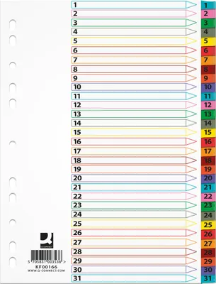 Image de Intercalaire en carton Q-Connect Mylar A4, indexé 1-31 /31 cartes/ KF00166