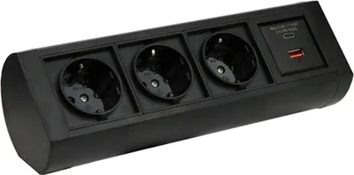 Produktbild von DesignLight 3-Fach Mehrfachsteckdose OFFICEBOX BLACK mit USB A und C / Tischsteckdose