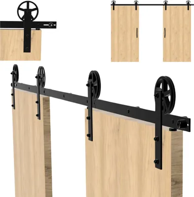 Produktbild von Schiebetürsystem Set 3m Wandmontiertes, Schiebetürbeschlag, Laufschiene Schiebetür, Montage-Set, massivem pulverbeschichtetem Stahl, Schwarz stil loft