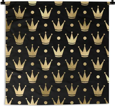 Produktbild von MuchoWow® Wandteppich Wandbehang Muster - Krone - Gold 150x150 cm Tapisserie Dekoration Wandtuch - Wohnaccessoires - Modernes