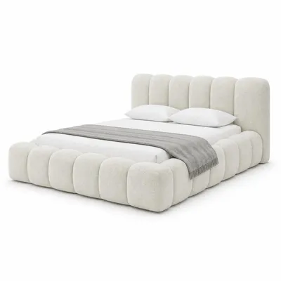 Produktbild von Sofello Polsterbett Creme Boucle Teddystoff 120x200 mit Bettkasten Matratze und hochklappbarem Holz-Lattenrost