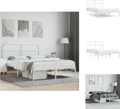 Produktbild von vidaXL Bettgestell mit Kopfteil Metall Weiß 140x200 cm - Betten & Bettgestelle
