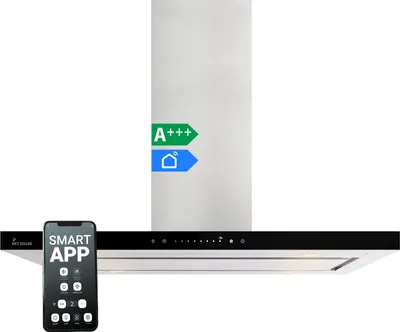 Produktbild von KKT KOLBE Dunstabzugshaube 90 cm Inselhaube Abluft Umluft Edelstahl Silber Schwarz Glas Smart WiFi WLAN App Nachlaufautomatik SensorTouch FLAT-INSEL-6