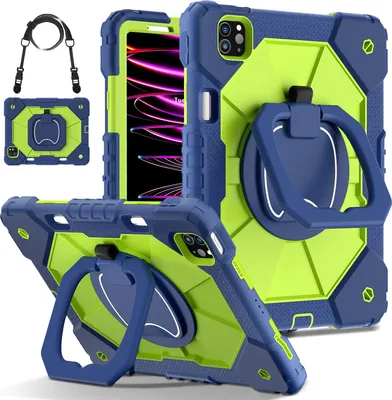 Obrázek produktu pro Pouzdro pro iPad Air 5 /Air 4 /iPad Pro 11 2022/2021/2020/2018, iPad 10,9" Air 5th/4th Gen, odolné přenosné ochranné pouzdro se stojánkem, ručním popruhem a ramenním popruhem Navy zelené