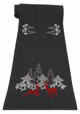 Produktbild von Weihnachten Tischläufer 40x175 cm Anthrazit Tischdecke Stickerei Hirsch Weihnachtsdeko