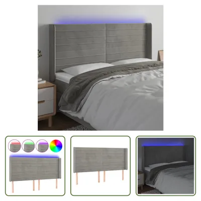 Produktbild von The Living Store LED Kopfteil Hellgrau 203x16x118/128 cm Samt