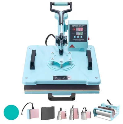Immagine prodotto di VEVOR pressa termica, 30 x 38 cm, macchina per il trasferimento di calore 8 in 1 con pressa per tumbler da 6-30 oz, pressa per magliette girevole a 360°, controllo digitale di precisione, per magliette/tazze/cappelli, verde