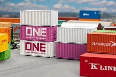 Zdjęcie produktu dla Faller 182052 H0 20' Kontener ONE, zestaw 5 sztuk Epoche VI