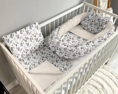 Produktbild von SleepeSheep PL Babynest Kokon Nestchen für Neugeborene – 5-teiliges Set mit Decke und Kissen aus Baumwolle, Zweige und hellbeige