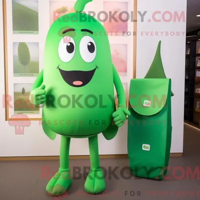 Produktbild von Maskottchen-Charakter REDBROKOLY eines grünen Aglet mit Leggings und Messenger-Taschen