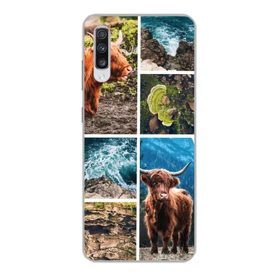 Produktbild von MuchoWow® Handyhülle Schutzhülle Hülle für Samsung Galaxy A70 Schottische Highlander - Natur - Collage Silikon Softcase Handy Hülle - Schutzhaube