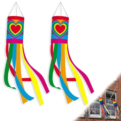 Produktbild von Windsack - 100 x 15 cm - Windsock - Windrichtungsanzeiger - Wetterfester Windfänger - Windanzeige für Garten, Terrasse, Hof und Außenbereich - Bunt