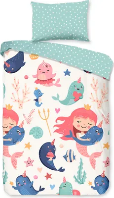 Produktbild von Duvet cover Good Morning 100x135 + 1* 40x60 cm - mermaid with narwhal
