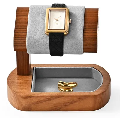 Image de Porte-montre - Bois massif - 12 x 8 x 9,2 cm - Pièce unique - Pour montres et bijoux - Pour la maison et la boutique