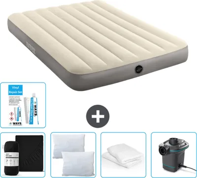 Produktbild von Intex Airbed - Doppelbett - 137 x 191 x 25 cm - Beige - Im Lieferumfang enthalten Spannbettuch - Küssen - Pumpe - Reperaturset en Kissenschutz