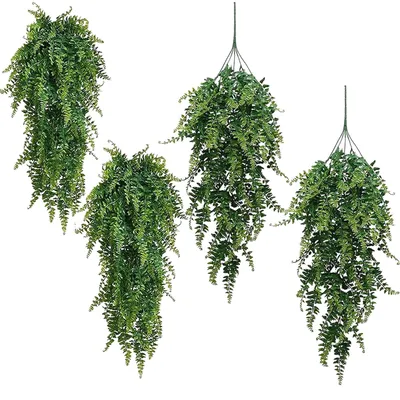 Image de 4 plantes suspendues artificielles, feuilles de lierre en plastique, plantes vertes décoratives, 81 cm, fougères suspendues artificielles pour mur, balcon, jardin, mariage, décoration intérieure/extérieure