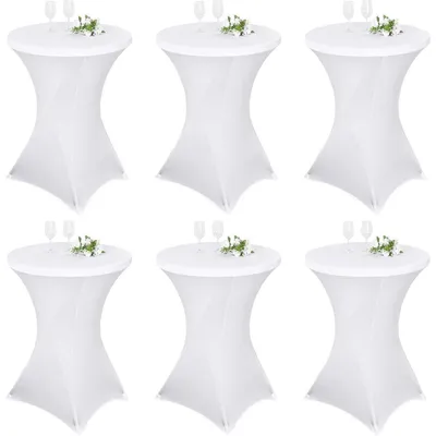 Produktbild von Stehtischhusse 6er-Set Stretch für Bistrotisch Ø 80-85 cm Weiß mit Fußverstärkung 80x110cm