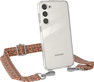 Produktbild von EAZY CASE Handykette - Verstellbarer Trageriemen kompatibel mit Samsung Galaxy S23 Plus, Handykordel mit transparenter Silikon-Hülle, Band in Orange