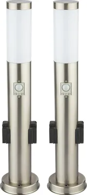 Produktbild von 2er Set Stehleuchte, silber, Bewegungsmelder, 2x Steckdose