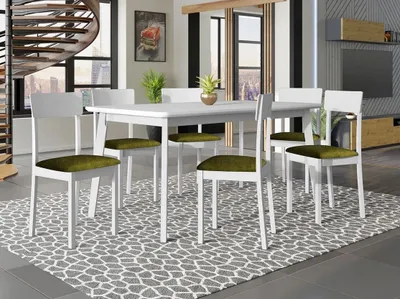 Obrázok produktu pre Rozkladací stôl 160 cm so 6 stoličkami ADELBITE 7 - biely / tmavý olivový