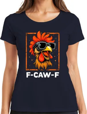 Produktbild von F-CAW-F lustiger Hahn Sonnenbrille Huhn Bauernhof Geschenk Meme Damen T-Shirt, Navy, M