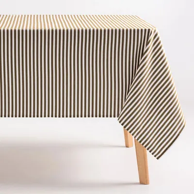 Produktbild von GAMUSI Arenza, fleckenresistente Tischdecke, 140x200 cm – Taupefarbene, gestreifte Tischdecke aus Baumwolle und Polyester