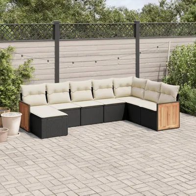 Produktbild von Design 8-tlg. Garten-Sofagarnitur mit Kissen Schwarz Poly Rattan, Gartenmöbel-Sets 2024 Neu