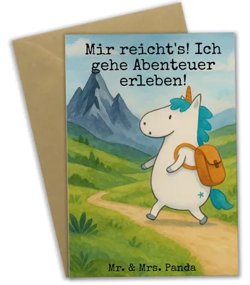 Produktbild von Mr. & Mrs. Panda Beileidskarte Einhorn Bergsteiger Design - Weiß - Geschenk, Urlaub, weihnachtskarten, vatertagskarte, hochzeitskarten, Einhörner, Unicorn, Reisen