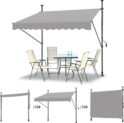 Produktbild von LZQ 200x120cm Klemmmarkise Einziehbar Balkonmarkise mit Handkurbel Balkon Markise Sonnenschutz ohne Bohren Höhenverstellbar Grau