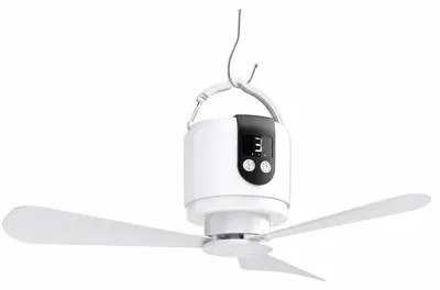 Produktbild von Wiederaufladbarer Deckenventilator (45 cm) mit 15.600 mAh Akku – 25 Stunden Laufzeit – Fernbedienung, 3-stufig dimmbar, Powerbank-Funktion – Camping Ventilator mit LED-Beleuchtung
