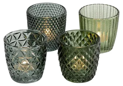 Produktbild von Teelichthalter Set aus grünem Glas, 4 Stück